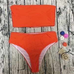 High Waisted Bandeau Bikini - Orange
